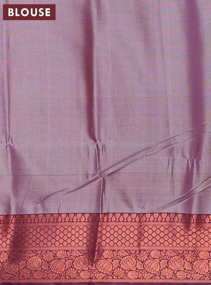 Banarasi semi tussar saree grey shade and deep purple with allover ikat weaves and copper zari woven border