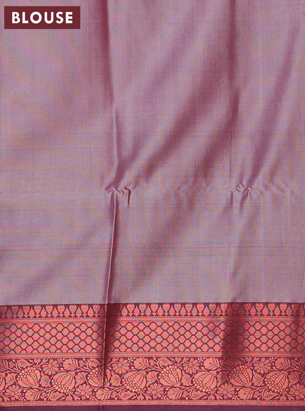 Banarasi semi tussar saree pastel pink and deep purple with allover ikat weaves and copper zari woven border