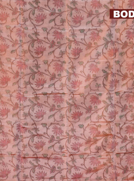 Banarasi semi tussar saree peach shade and pink with allover ikat weaves and copper zari woven border