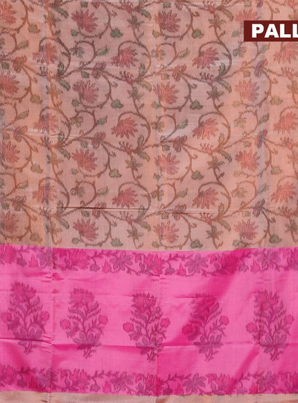 Banarasi semi tussar saree peach shade and pink with allover ikat weaves and copper zari woven border