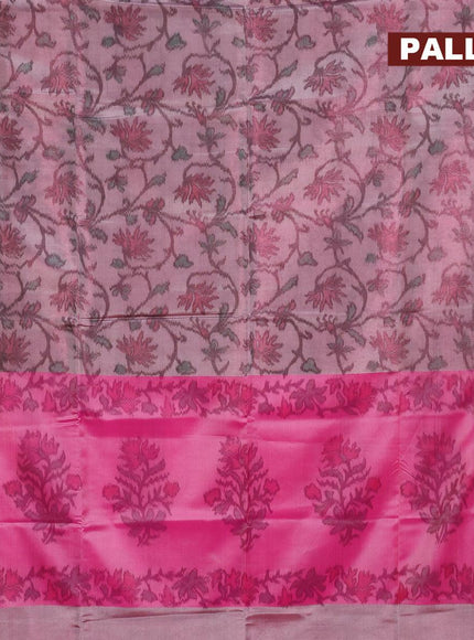 Banarasi semi tussar saree light pink and pink with allover ikat weaves and copper zari woven border