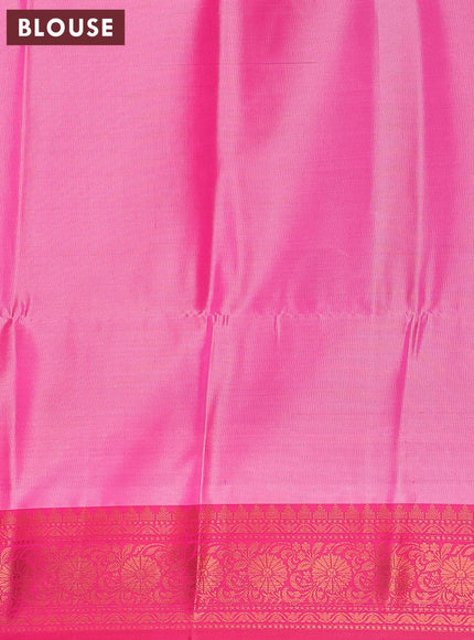 Banarasi semi tussar saree light pink and pink with allover ikat weaves and copper zari woven border