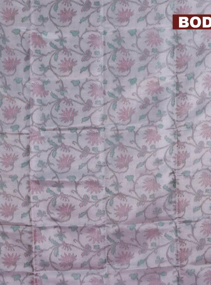 Banarasi semi tussar saree grey and pink with allover ikat weaves and copper zari woven border