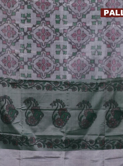 Banarasi semi tussar saree grey and dark green with allover ikat weaves and copper zari woven border