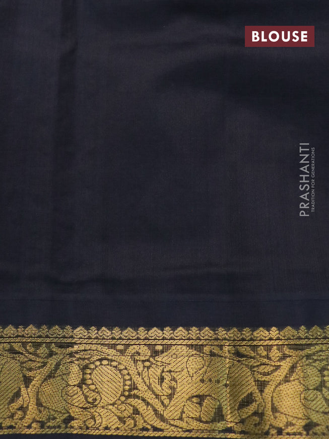 Silk cotton saree pastel violet and black with allover kalamkari prints and zari woven korvai border