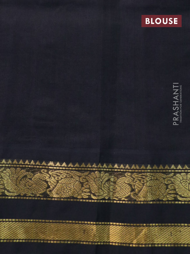 Silk cotton saree pastel lavender and black with allover kalamkari prints and zari woven korvai border