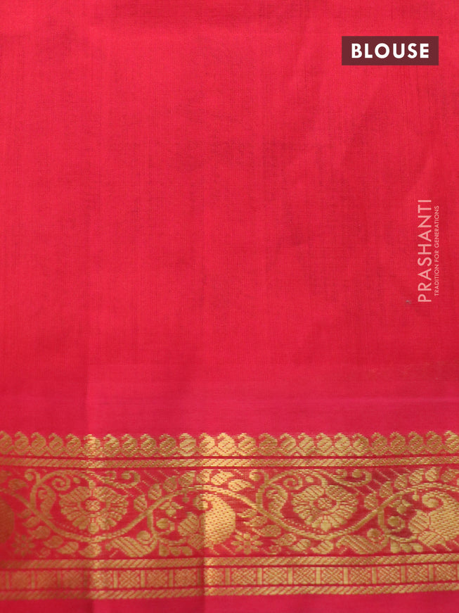 Silk cotton saree mango yellow and red with allover kalamkari prints and zari woven korvai border