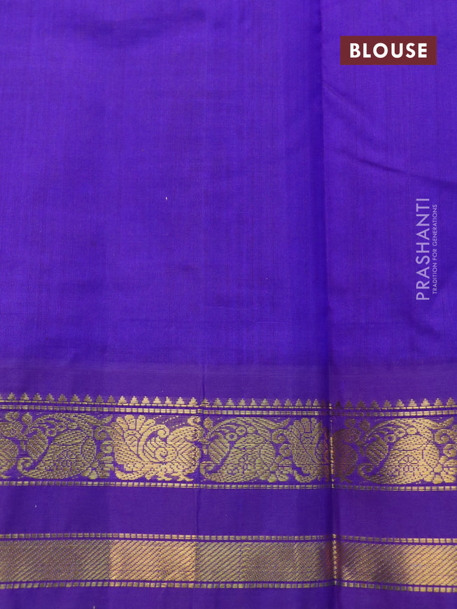 Silk cotton saree yellow and violet with allover kalamkari prints and rettapet zari woven border