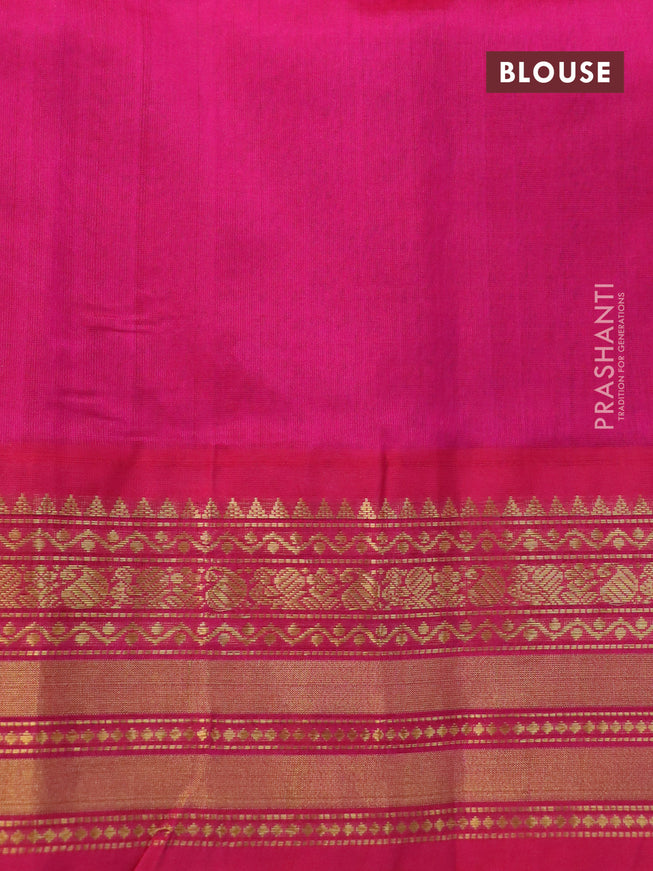 Silk cotton saree orange and pink with allover kalamkari prints and zari woven border