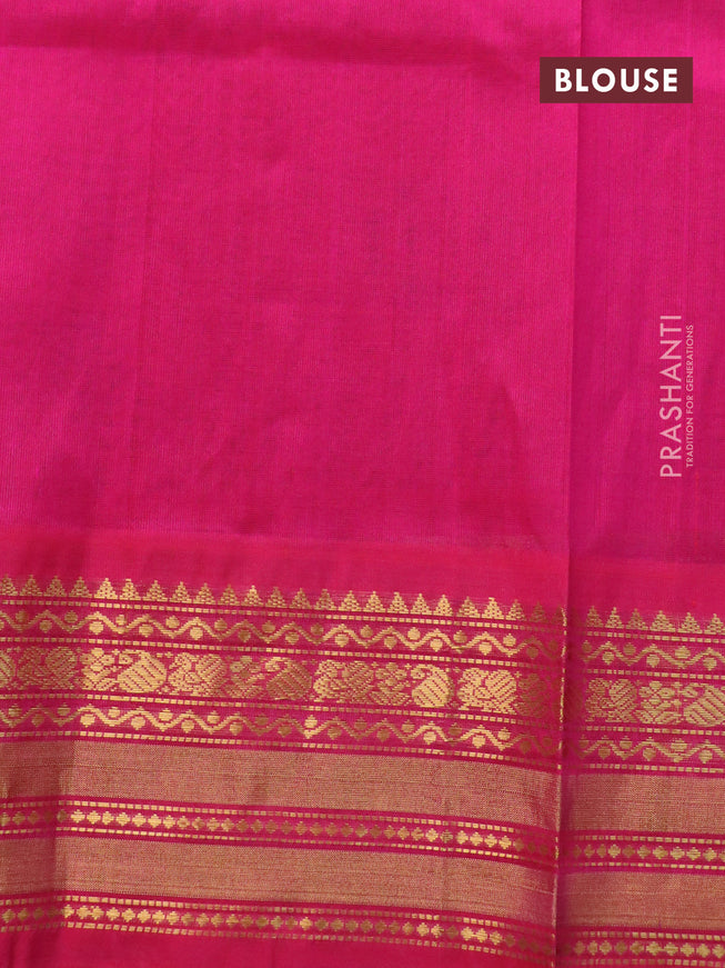 Silk cotton saree orange and pink with allover kalamkari prints and zari woven border