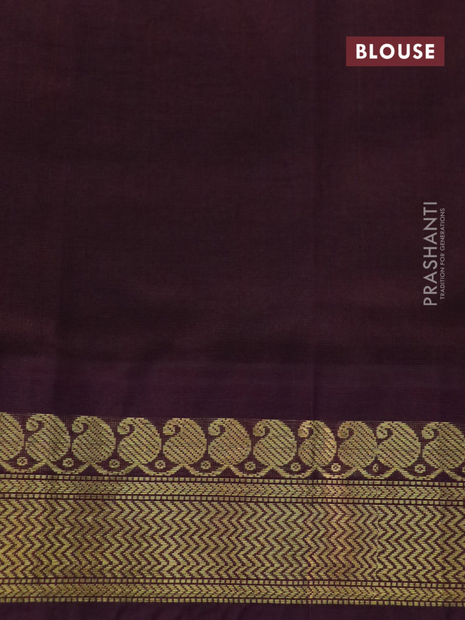 Silk cotton saree mango yellow and brown with allover kalamkari prints and zari woven korvai border