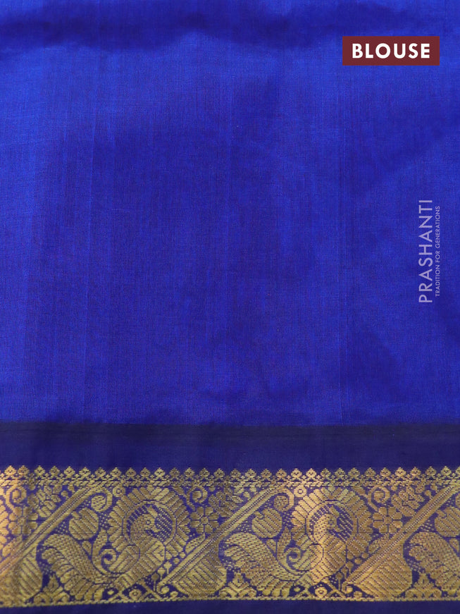 Silk cotton saree pink and blue with allover kalamkari prints and zari woven korvai border