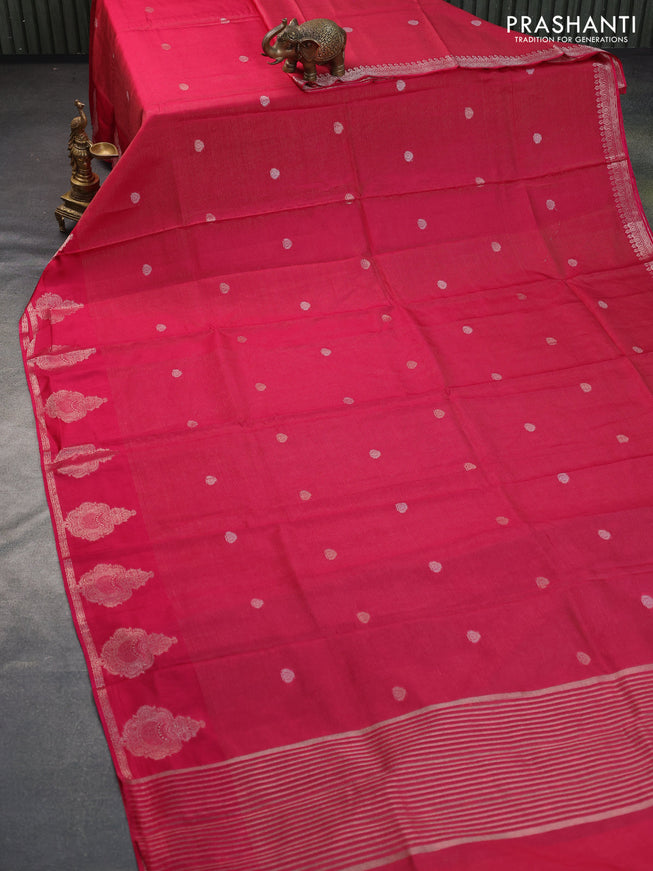 Banarasi semi tussar saree pink and deep purple with allover vairaosi patten & zari buttas and zari woven butta border