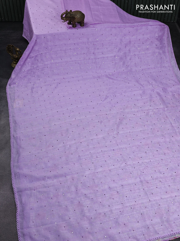 Raw silk saree lavender shade with allover mirror work and lace work border