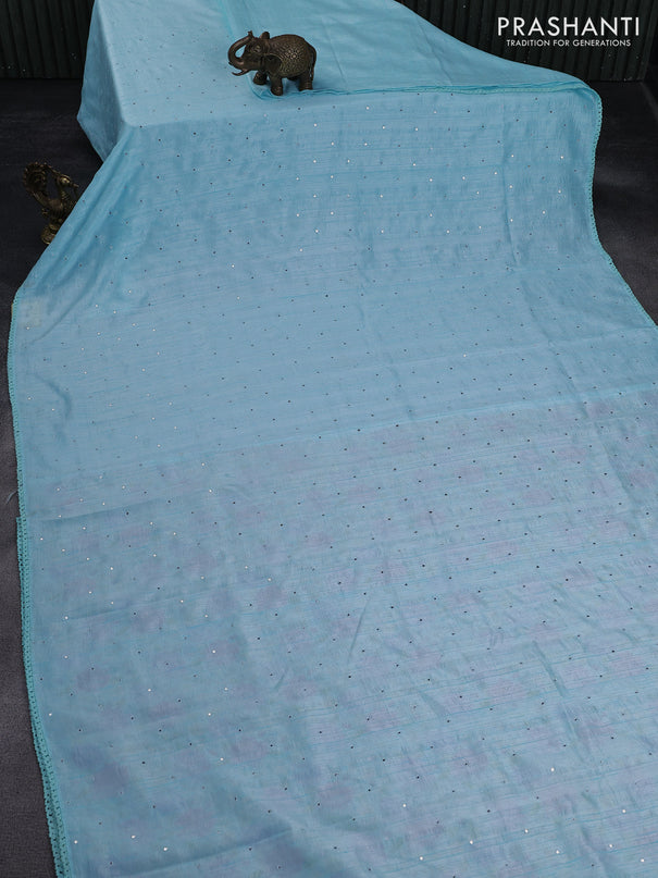 Raw silk saree light blue with allover mirror work and lace work border