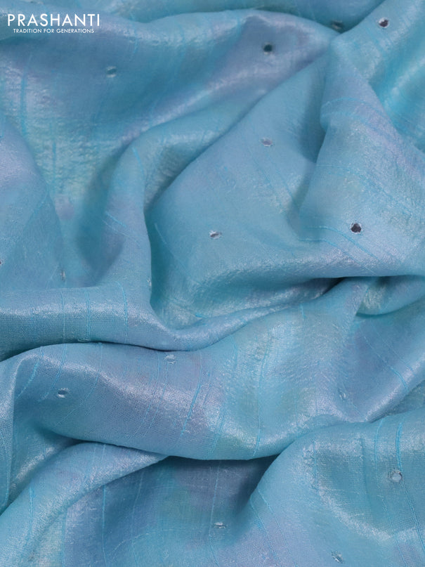 Raw silk saree light blue with allover mirror work and lace work border