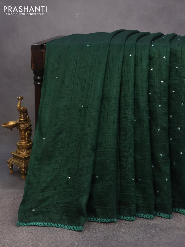 Raw silk saree green with allover mirror work and lace work border