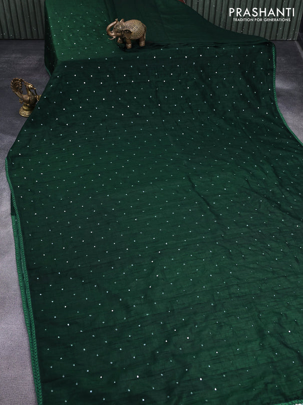 Raw silk saree green with allover mirror work and lace work border