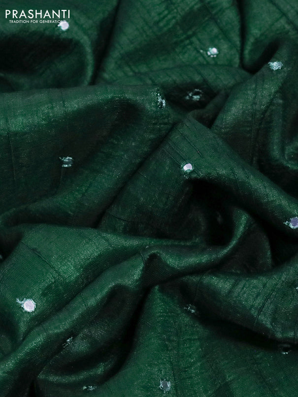 Raw silk saree green with allover mirror work and lace work border