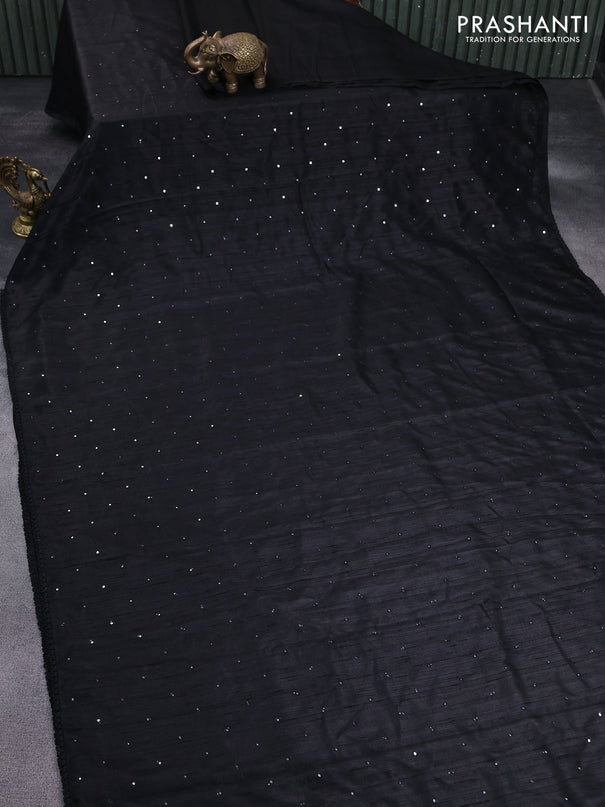 Raw silk saree black with allover mirror work and lace work border