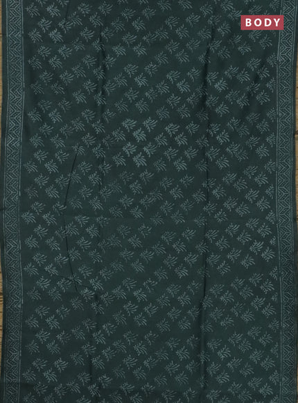 Chanderi bagru saree dark green with allover butta prints and small zari woven border