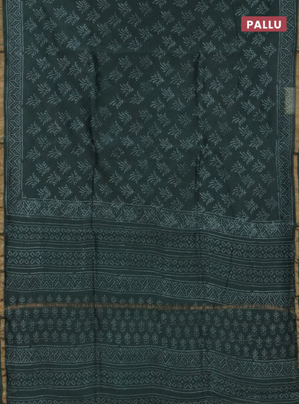 Chanderi bagru saree dark green with allover butta prints and small zari woven border