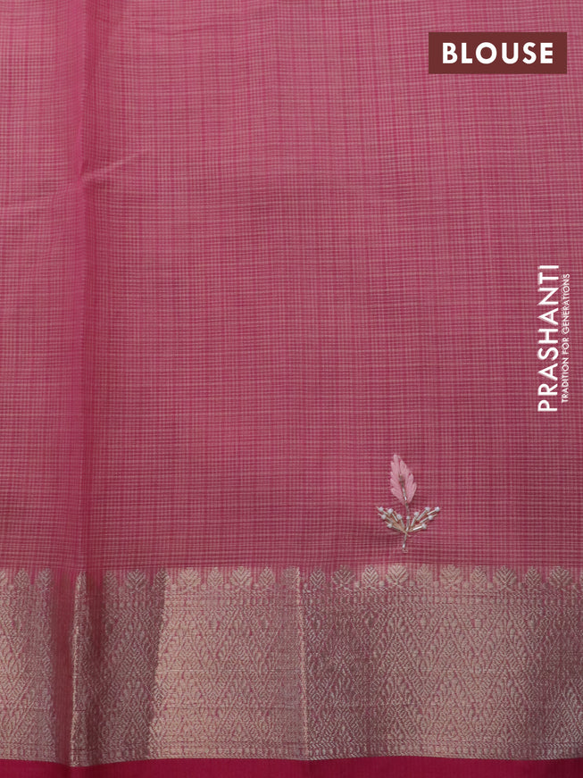 Tissue kota saree peach pink and pink with allover zari weaves & zardosi work and zari woven border