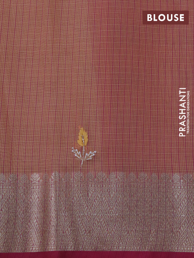 Tissue kota saree yellow and pink with allover zari weaves & zardosi work and zari woven border