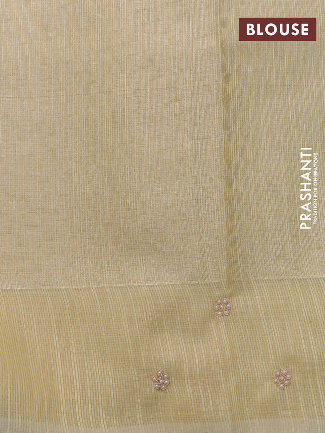 Tissue kota saree sandal with allover banarasi zari weaves and embroidery work border