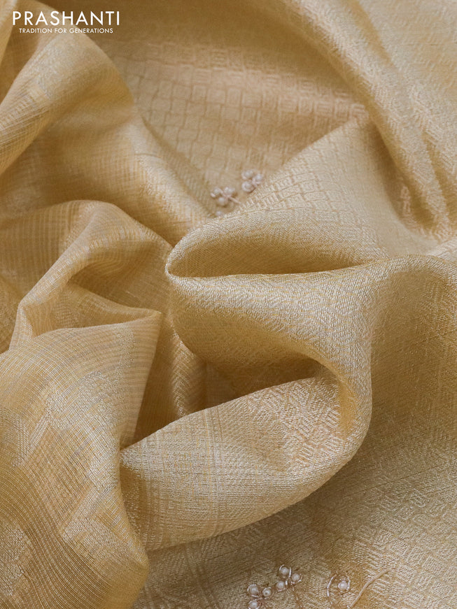 Tissue kota saree yellow with allover banarasi weaves and zardosi work border