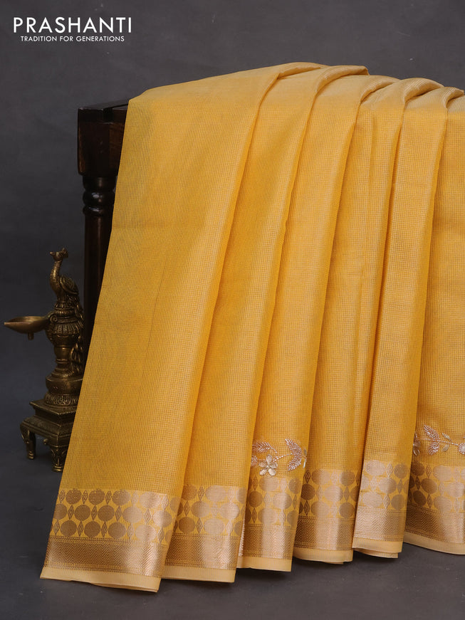 Tissue kota saree yellow with zari weaves & embroidery beaded work and zari woven border