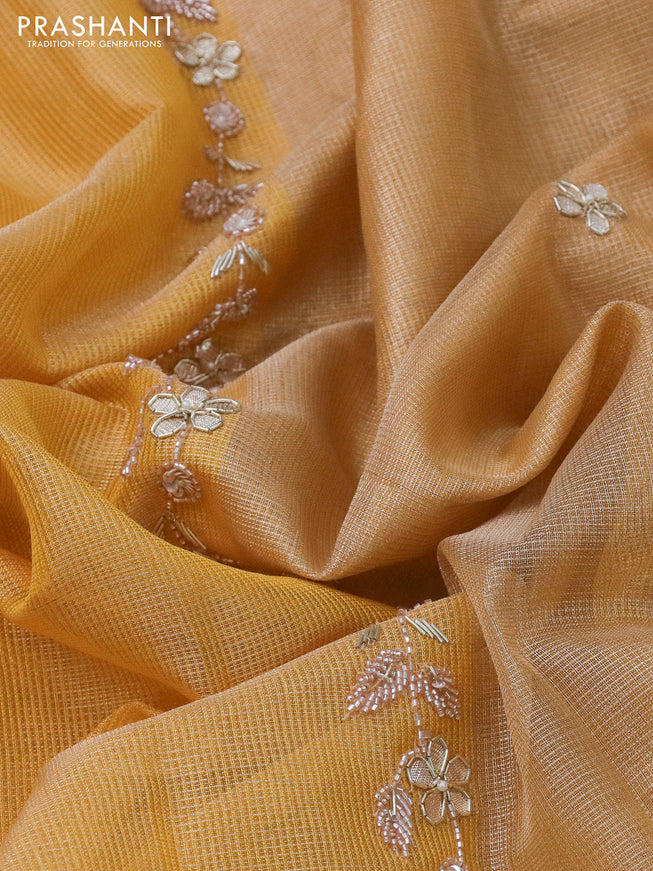 Tissue kota saree yellow with zari weaves & embroidery beaded work and zari woven border