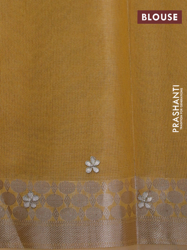 Tissue kota saree yellow with zari weaves & embroidery beaded work and zari woven border