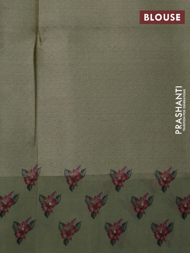 Tissue kota saree light green with floral digital prints & zardosi work in borderless style