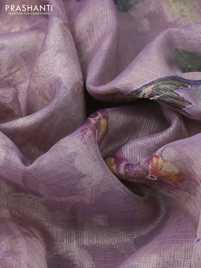 Tissue kota saree lavender with allover banarasi weaves and floral digital prints & zaridosi work border