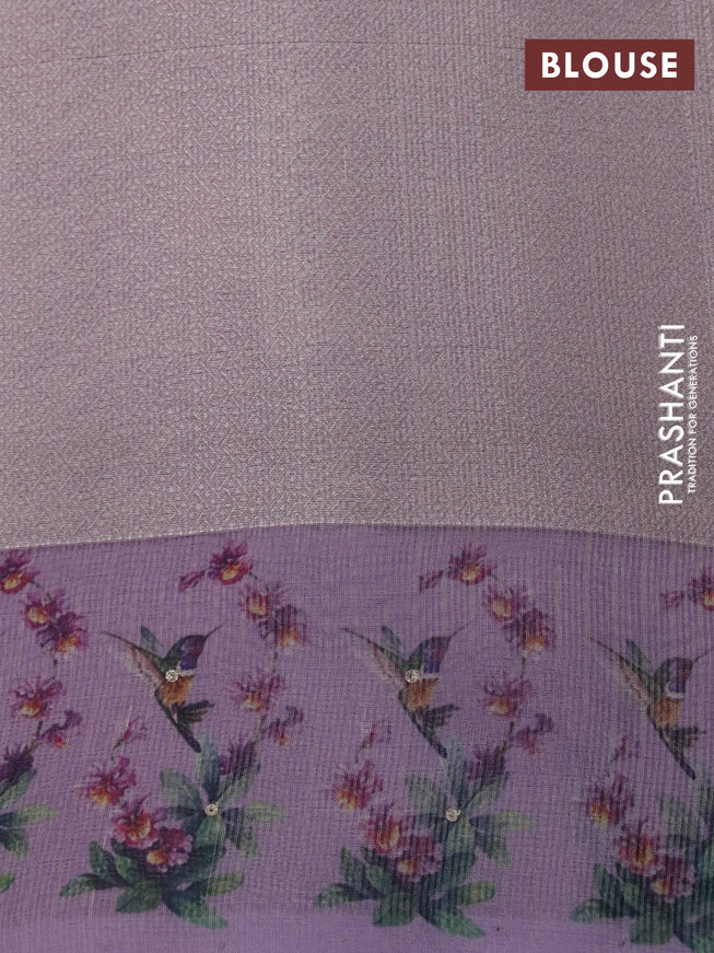 Tissue kota saree lavender with allover banarasi weaves and floral digital prints & zaridosi work border