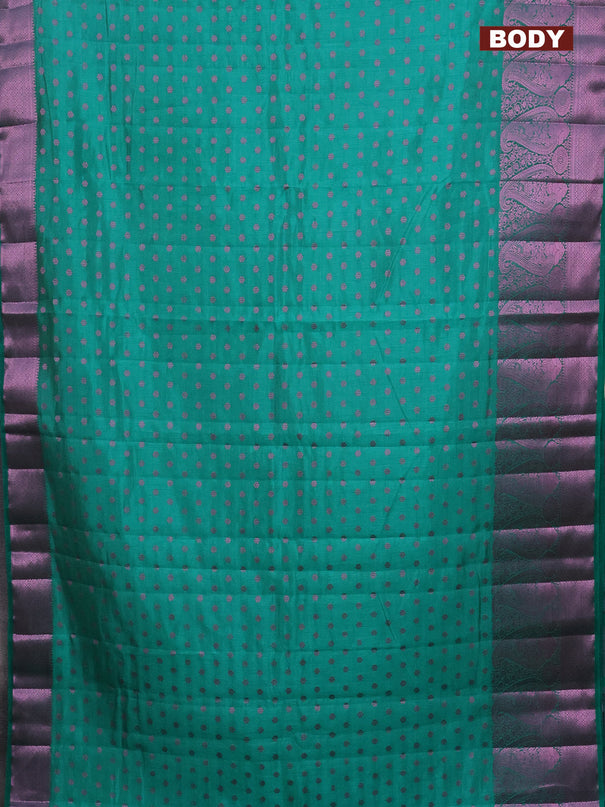 Semi raw silk saree green with pink zari woven 1000 buttas and pink zari woven border