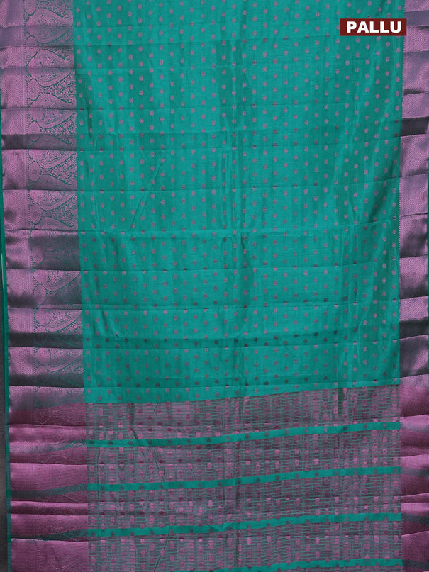 Semi raw silk saree green with pink zari woven 1000 buttas and pink zari woven border