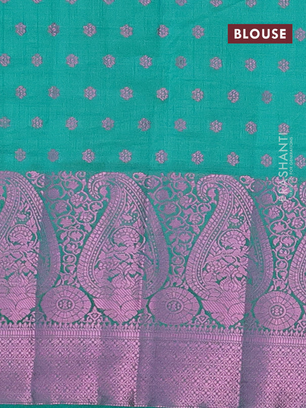 Semi raw silk saree green with pink zari woven 1000 buttas and pink zari woven border