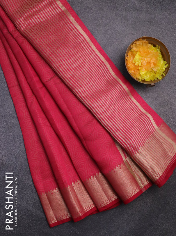 Semi raw silk saree pink with allover self emboss and zari woven border