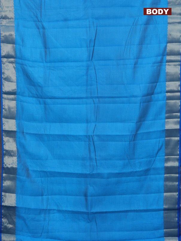 Semi raw silk saree cs blue with allover self emboss and zari woven border