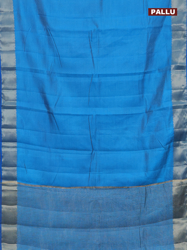 Semi raw silk saree cs blue with allover self emboss and zari woven border