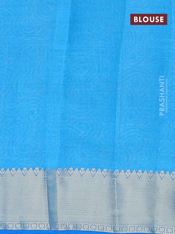 Semi raw silk saree cs blue with allover self emboss and zari woven border