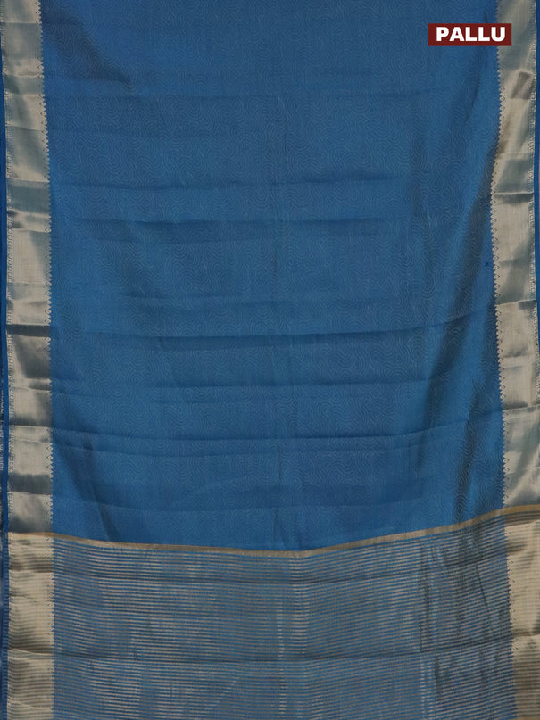 Semi raw silk saree cs blue with allover self emboss and zari woven border