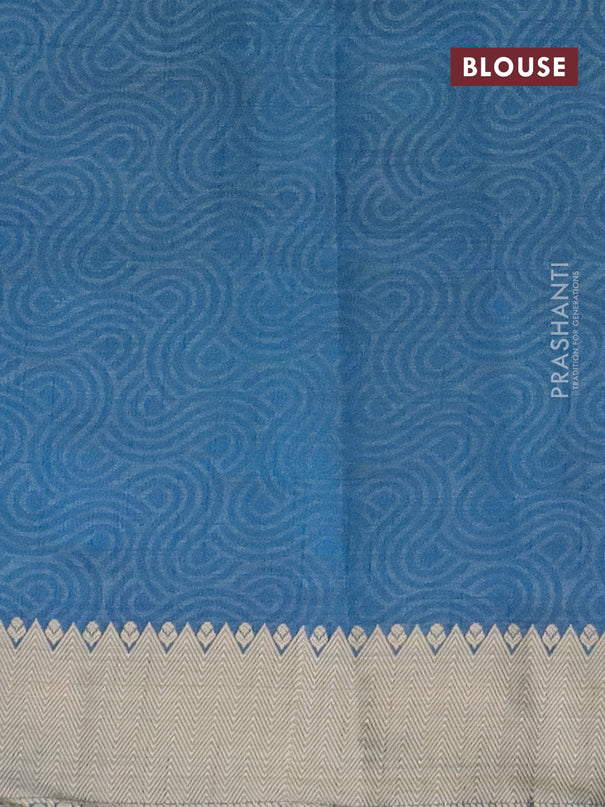 Semi raw silk saree cs blue with allover self emboss and zari woven border