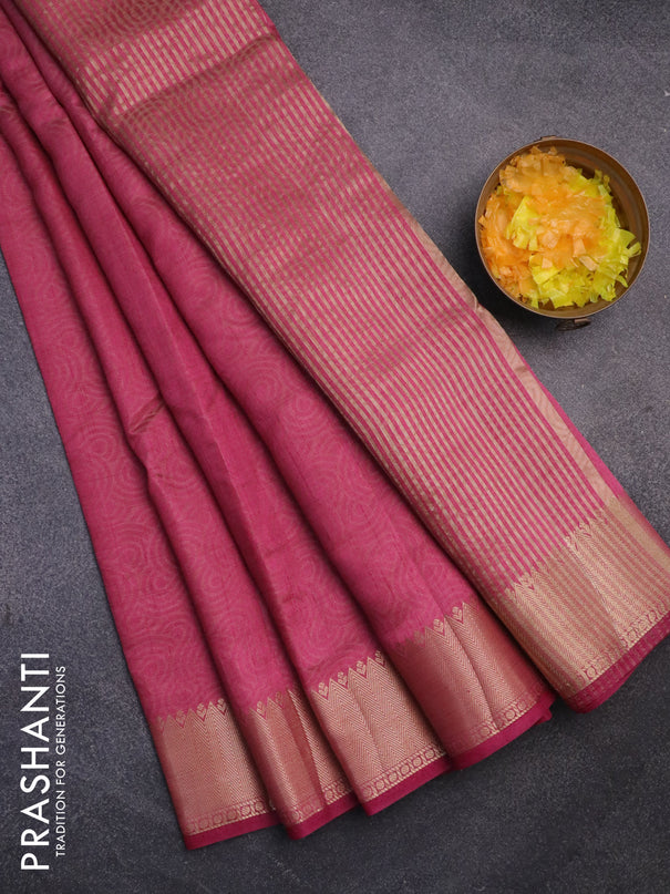 Semi raw silk saree pink shade with allover self emboss and zari woven border