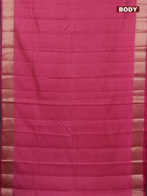 Semi raw silk saree pink with allover self emboss and zari woven border