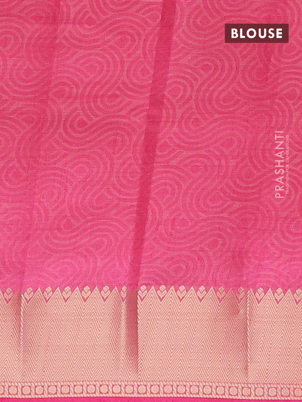 Semi raw silk saree pink with allover self emboss and zari woven border