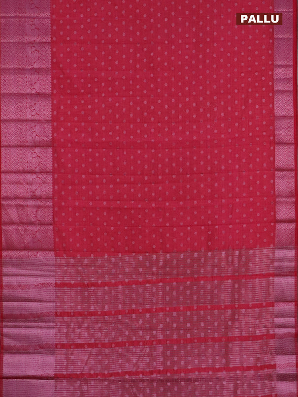 Semi raw silk saree pink with pink zari woven 1000 buttas and pink zari woven border