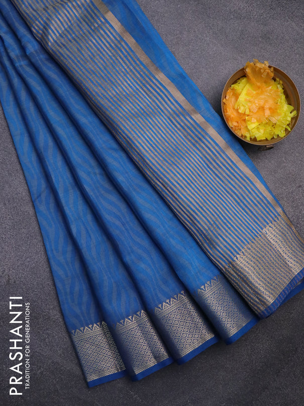 Semi raw silk saree cs blue with allover self emboss and zari woven border